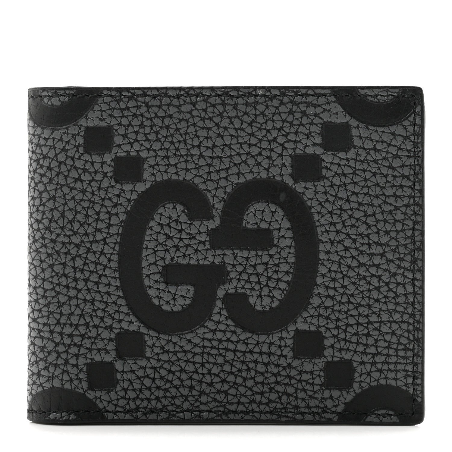 Gucci Piuma Calfskin Jumbo GG Embossed Wallet Dark Grey Black
