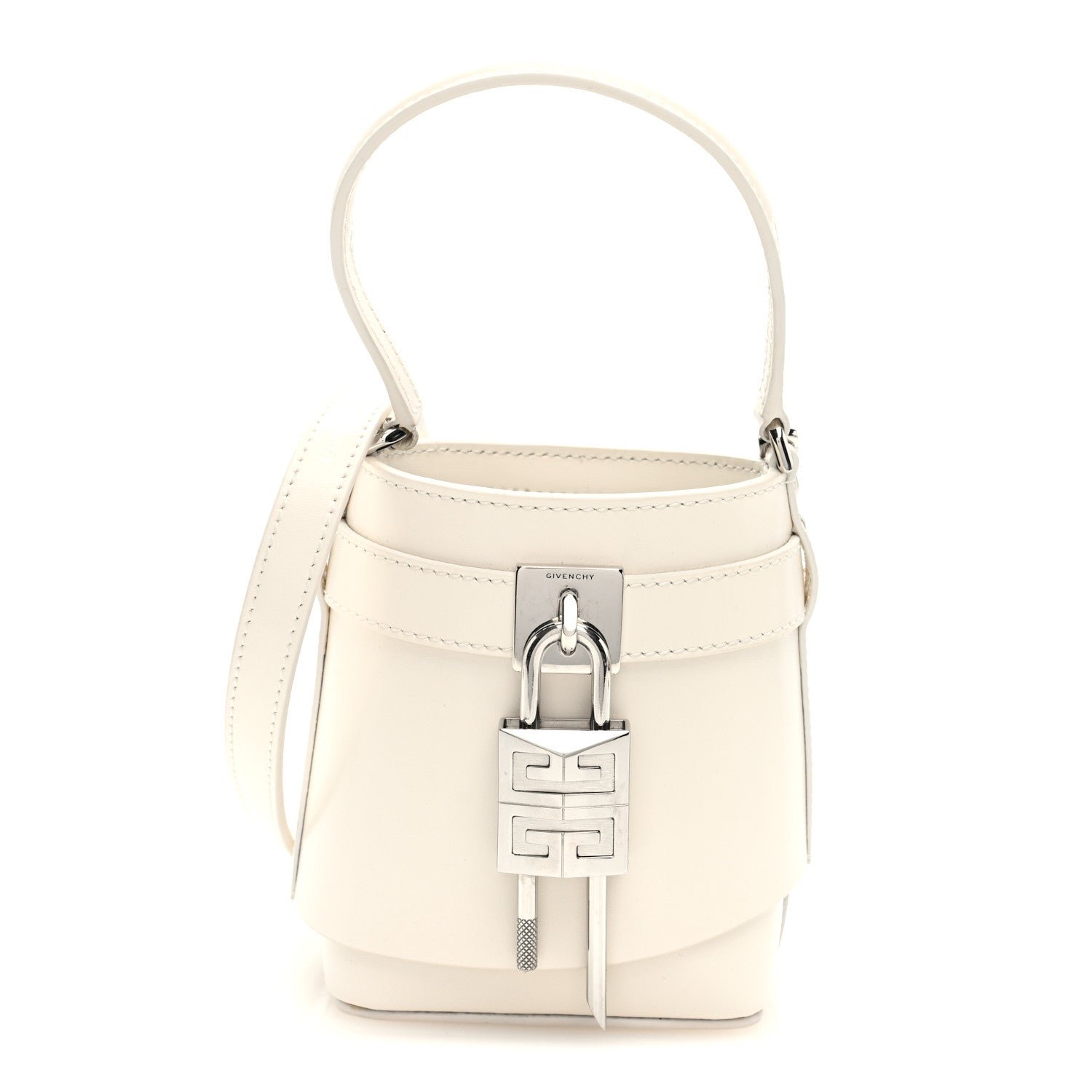 Givenchy Box Calfskin Micro Shark Lock Bucket Bag White