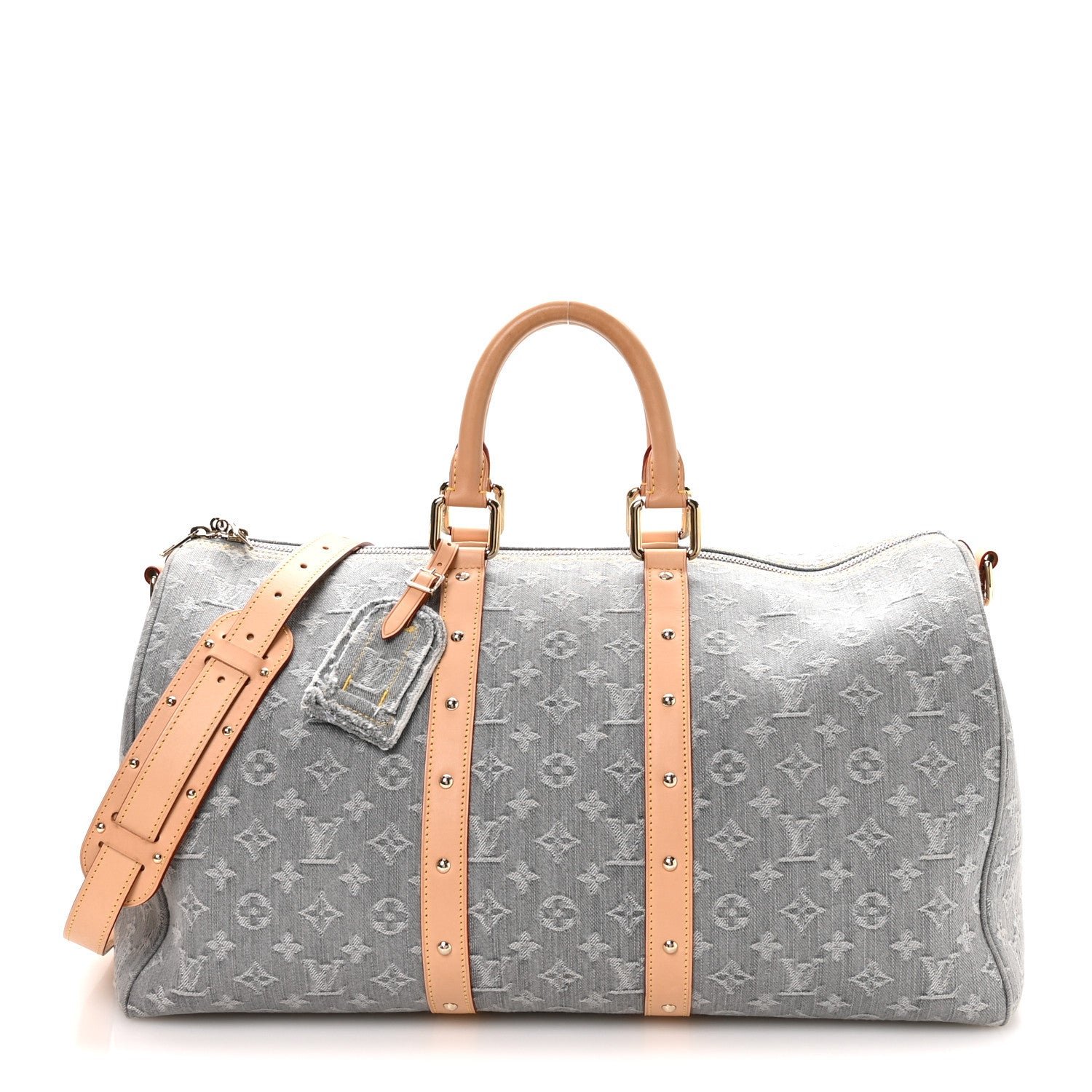 Louis Vuitton Denim Monogram Studded Keepall Bandouliere 45 Cloudy Grey