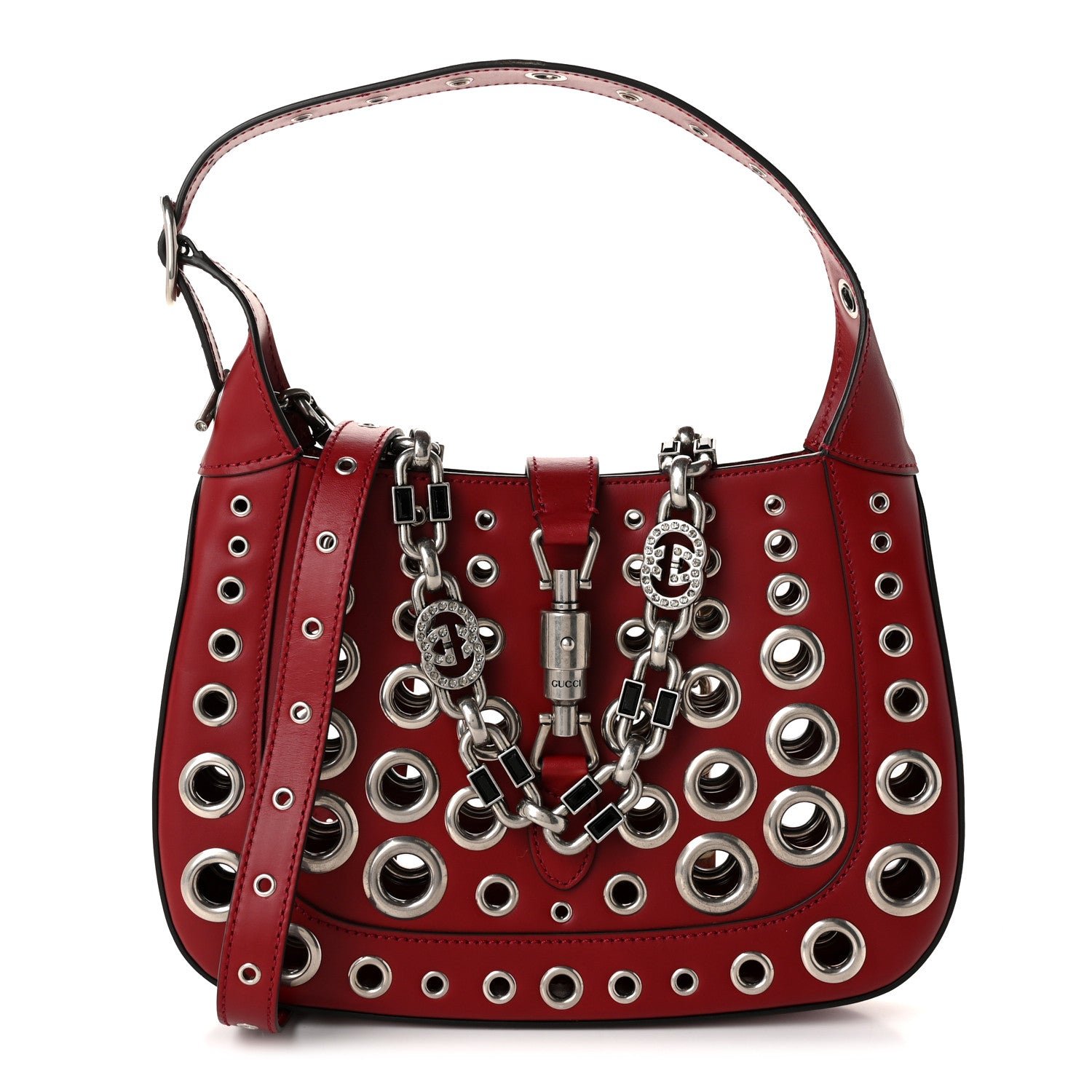 Gucci Calfskin Ha Ha Ha Jackie 1961 Eyelet Hobo Cherry Red