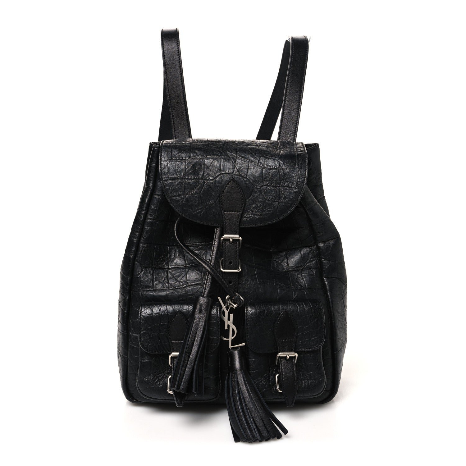 Saint Laurent Crocodile Embossed Lambskin Festival Backpack Black