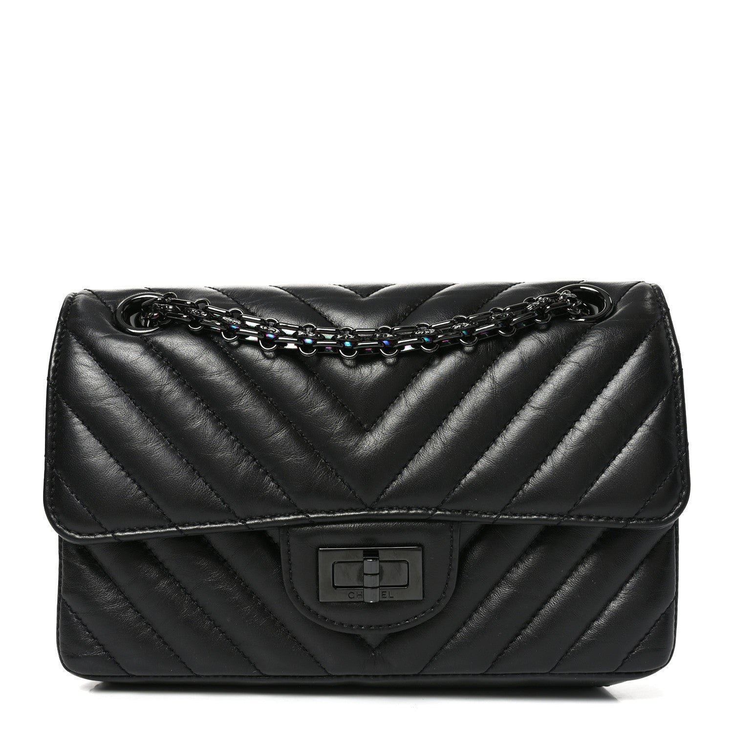 Chanel Aged Calfskin Chevron Quilted 2.55 Reissue Mini Flap So Black