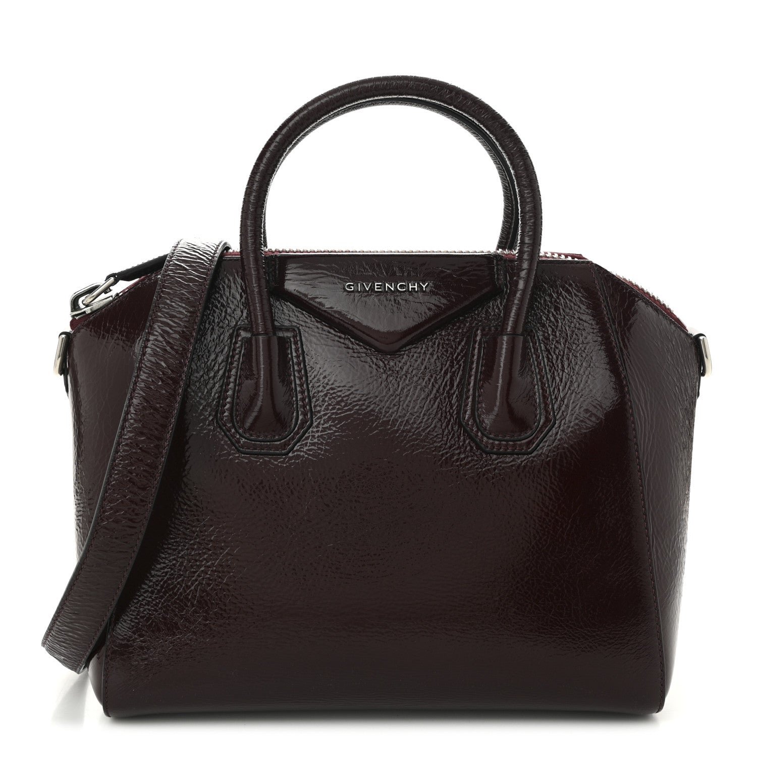 Givenchy Crinkled Patent Calfskin Small Antigona Aubergine
