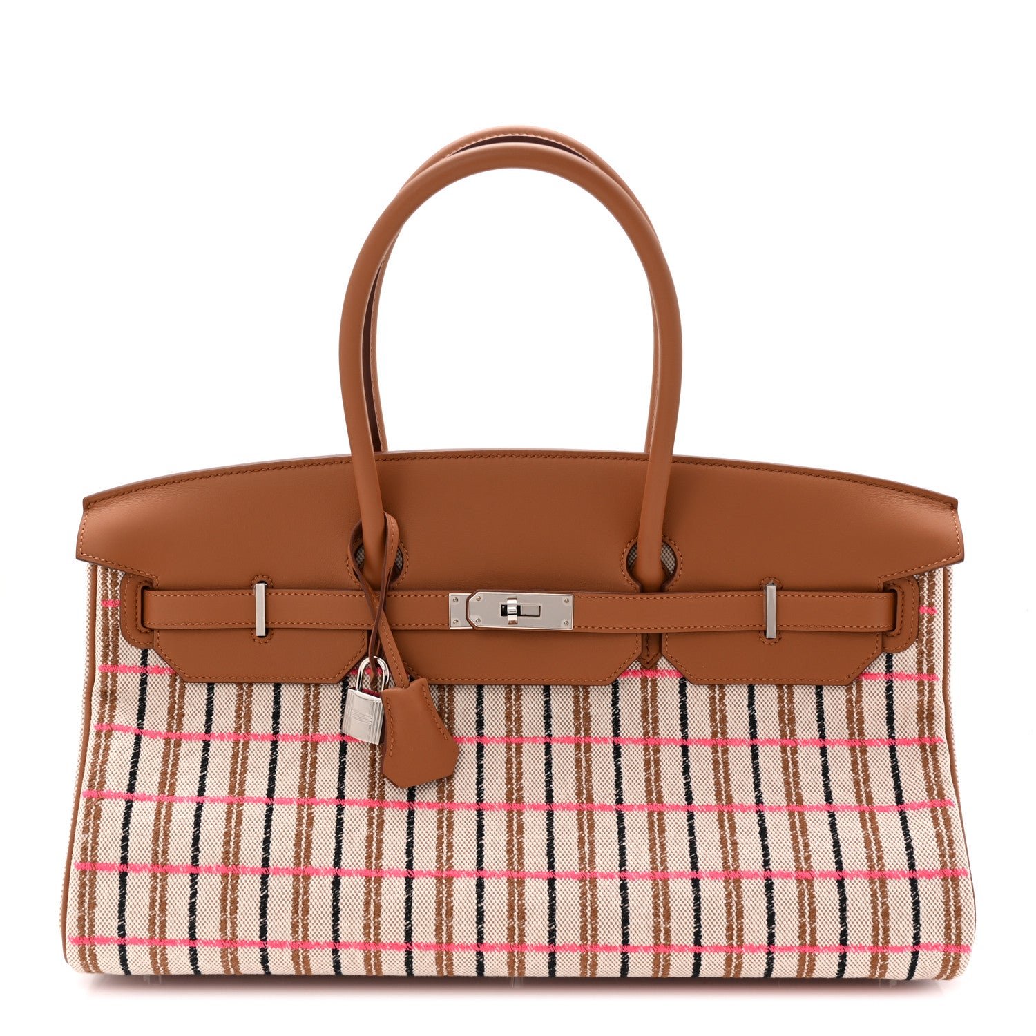 Hermes Hermes Toile Swift Broderie Shoulder Birkin Light 39 Gold Fauve Rose Pop Black