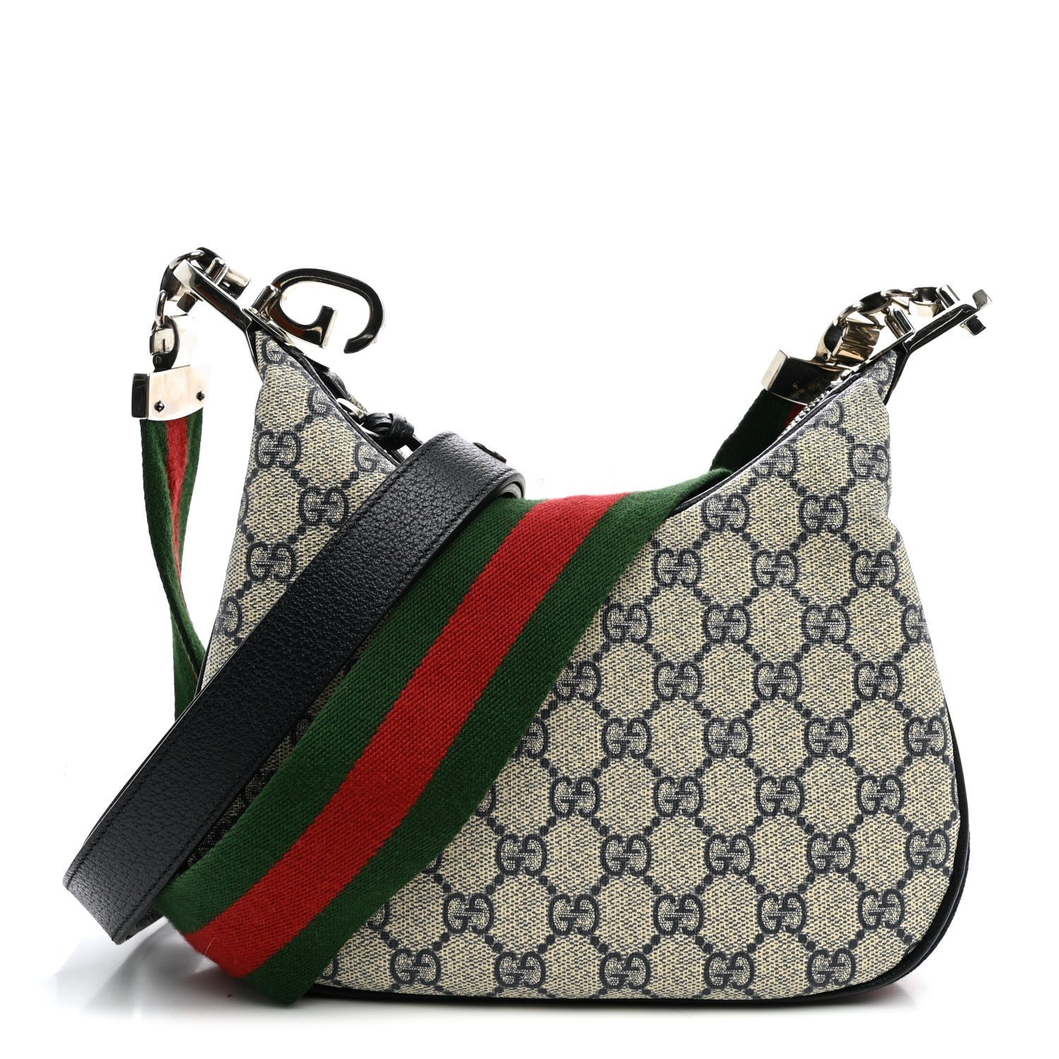 Gucci GG Supreme Monogram Textured Calfskin Web Small Attache Shoulder Bag Beige Blue