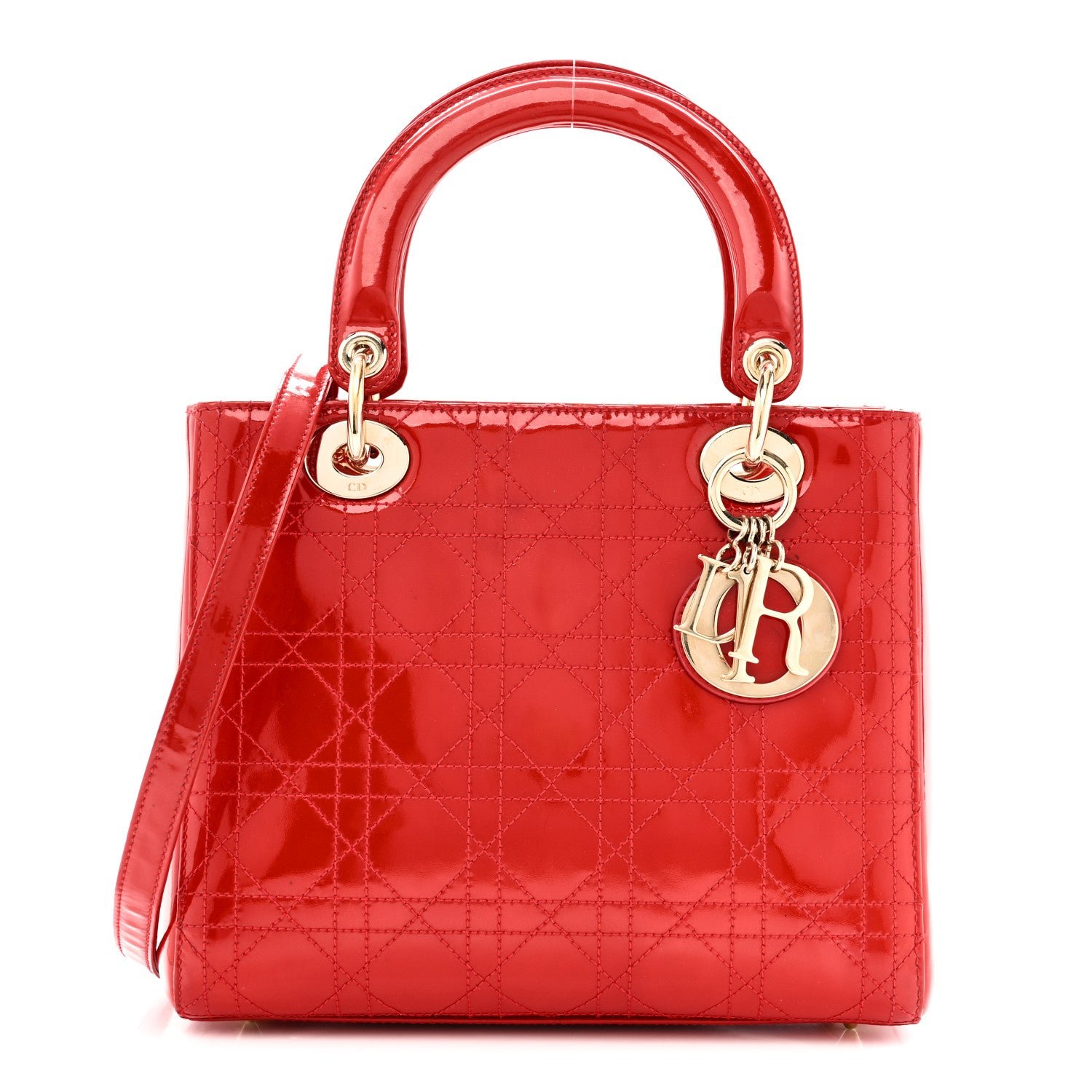 Christian Dior Patent Cannage Stitched Medium Lady Dior Red