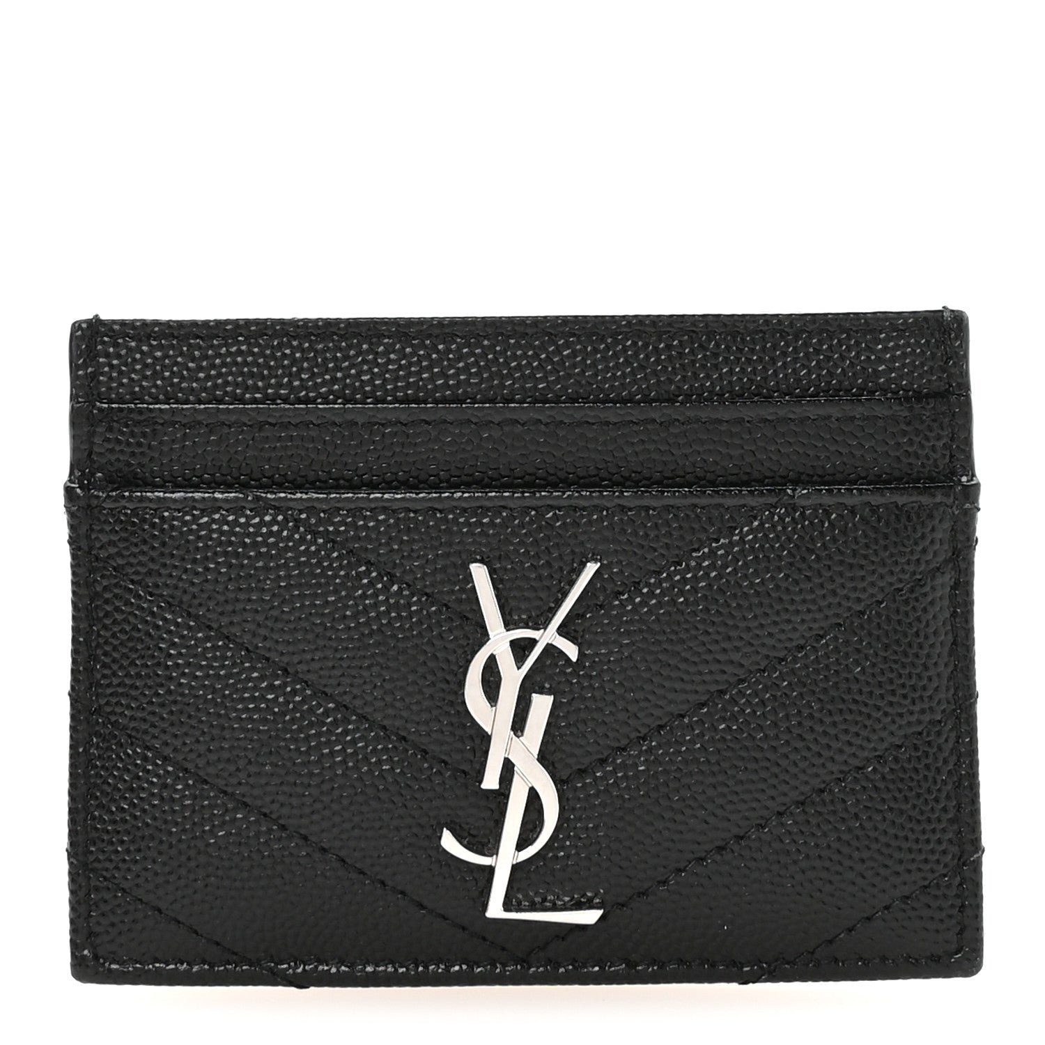 Saint Laurent Grain De Poudre Matelasse Chevron Monogram Credit Card Case Black
