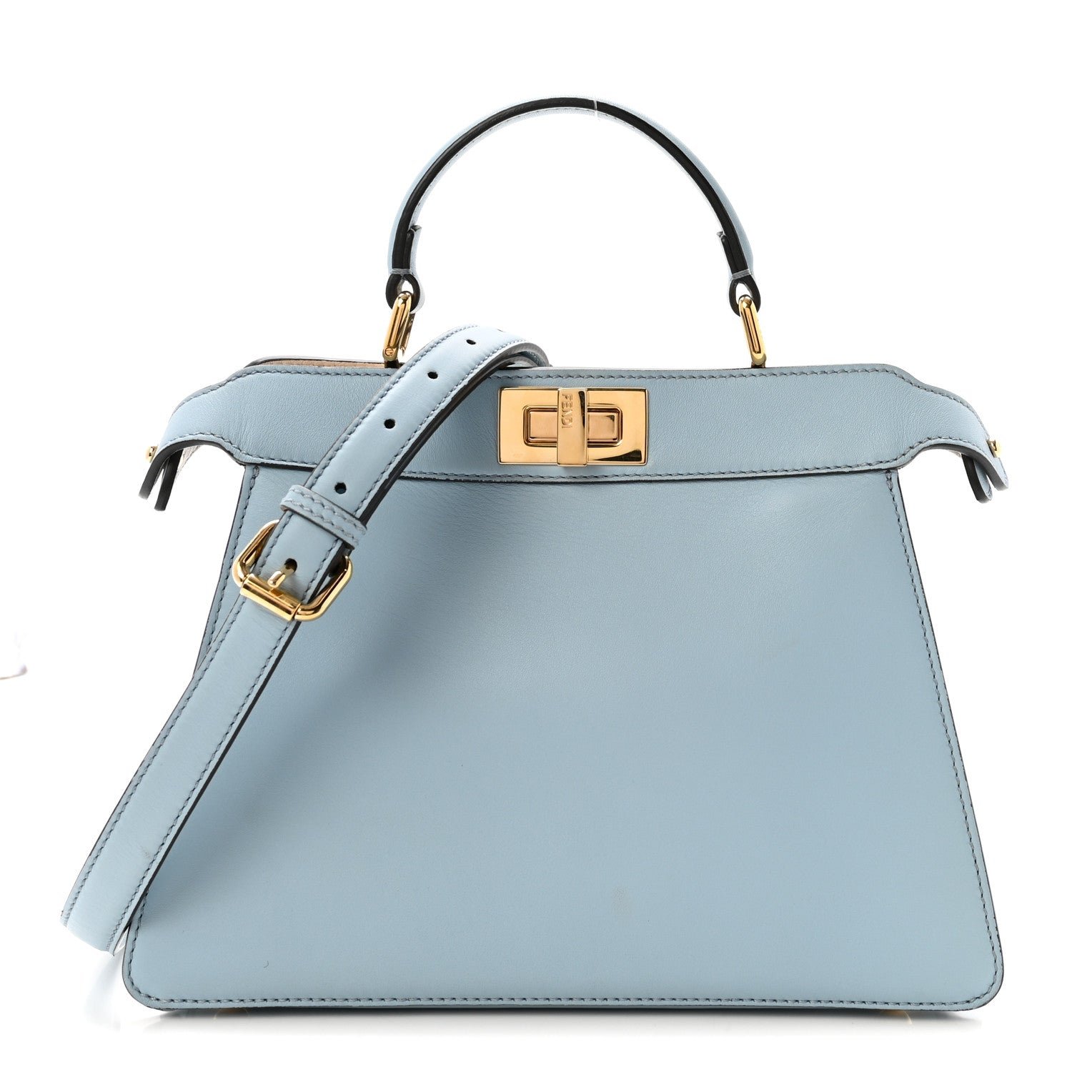 Fendi Vitello Seta Shiny Nappa Small Peekaboo I SEE U Satchel Azzurro Baby Camelia