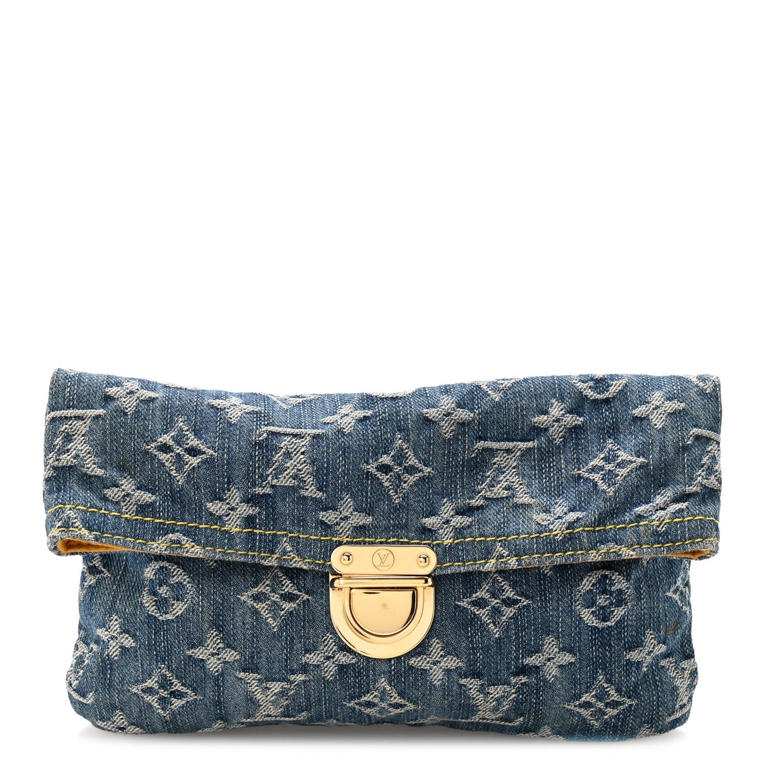 Louis Vuitton Monogram Denim Pochette Plat Clutch Blue