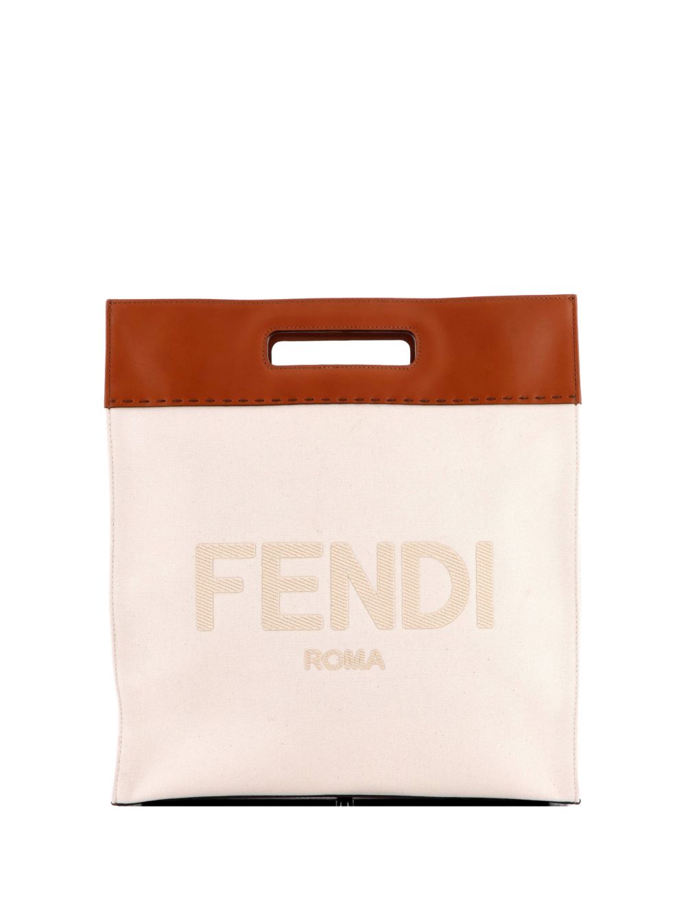 North South Logo Cutout Handle Shopper Canvas with Leather tote bag