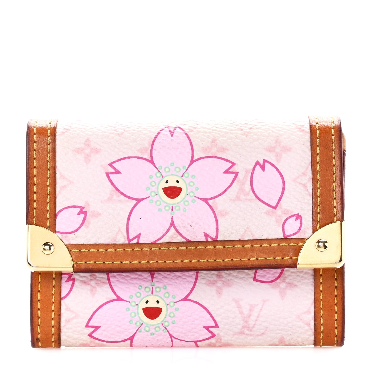 Louis Vuitton Monogram Cherry Blossom Porte-Monnaie Plat Coin Purse Pink