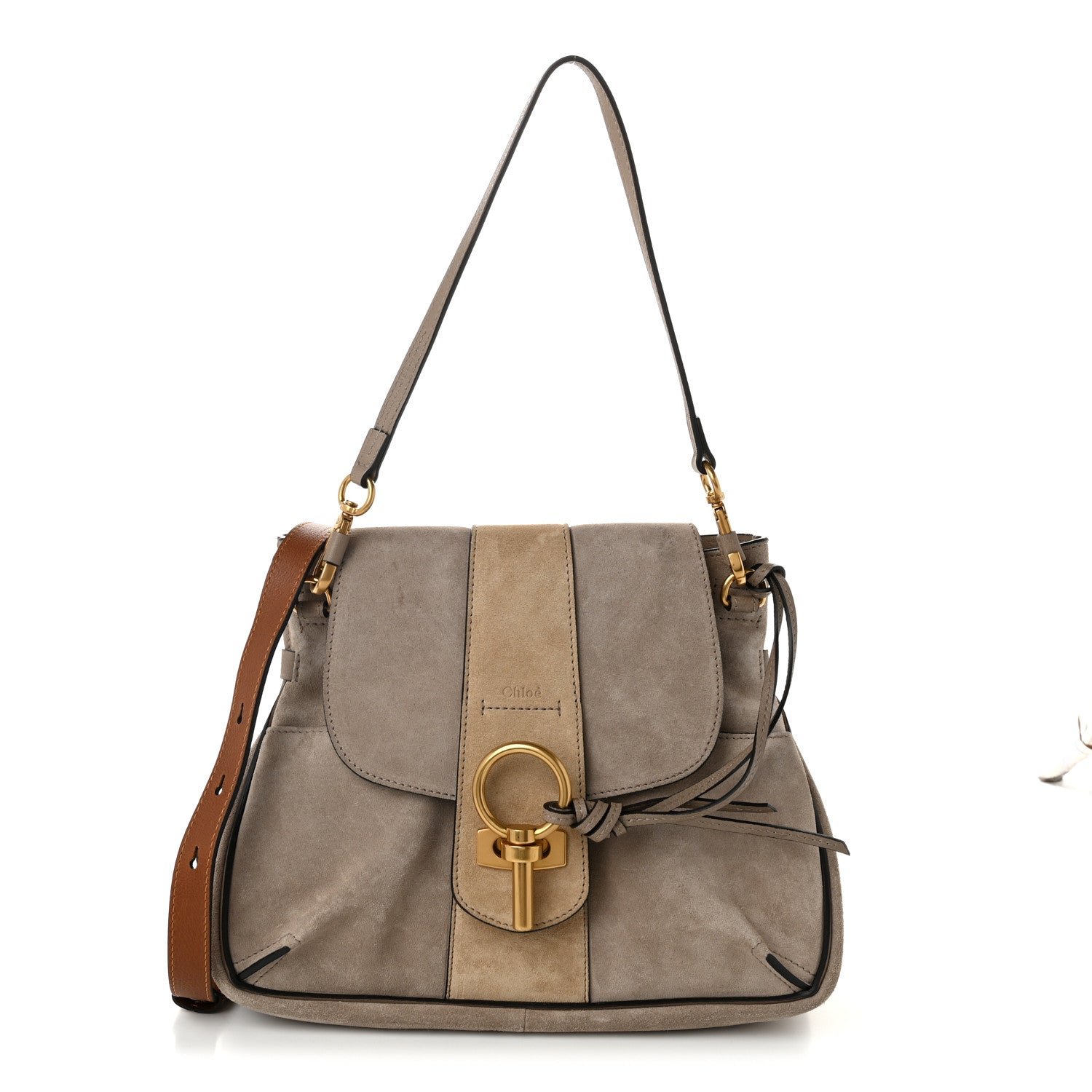 Chloe Suede Calfskin Small Lexa Shoulder Bag Motty Grey