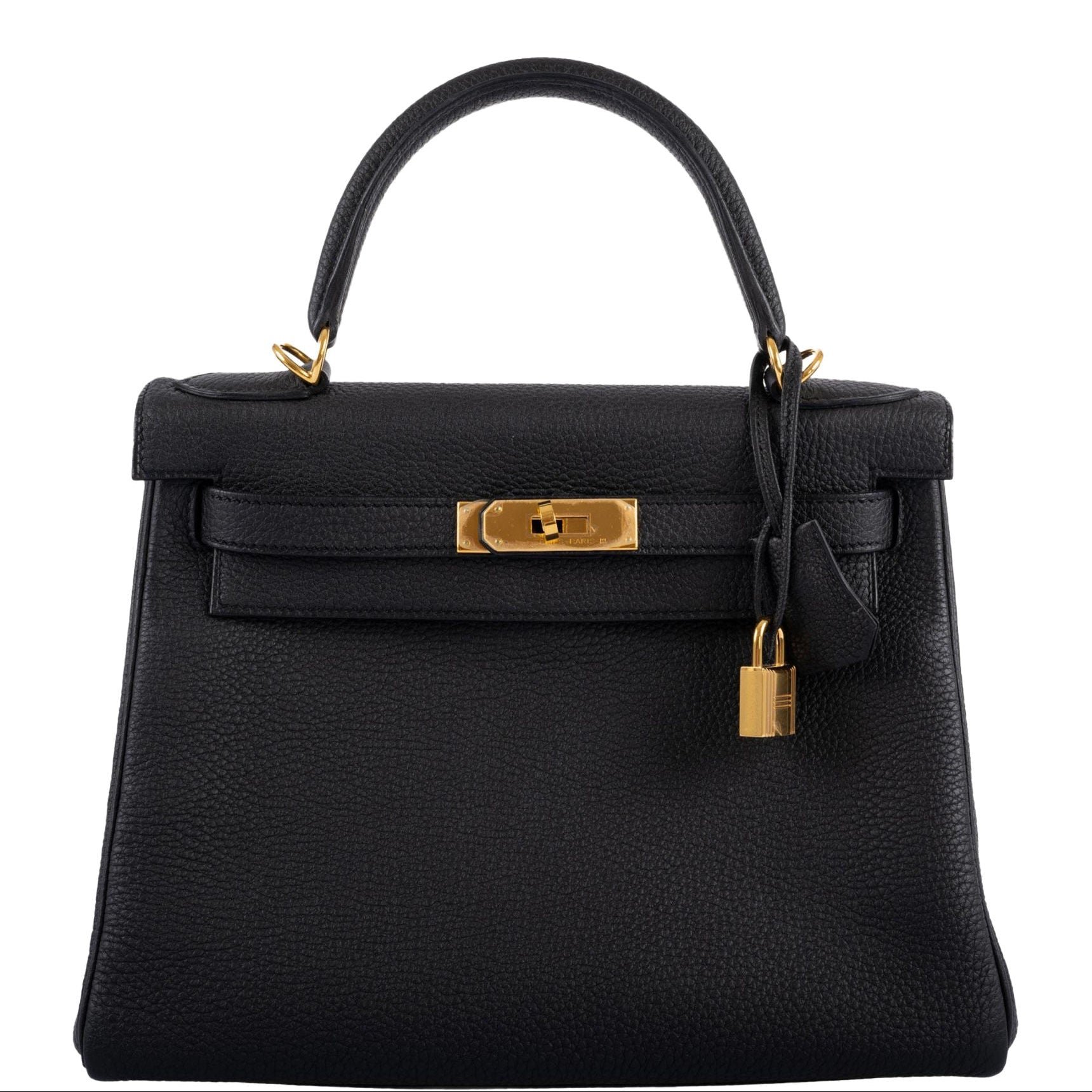 Hermes Hermès Kelly 28 Retourne HSS Noir Togo with Blue Piping Gold Hardware