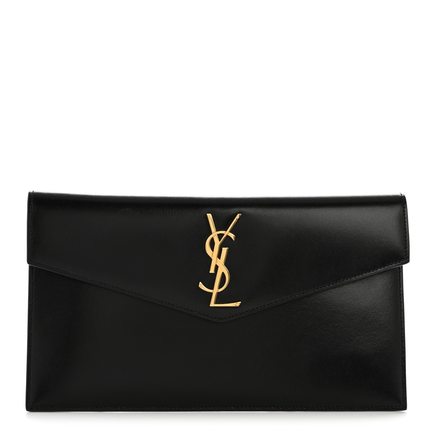 Saint Laurent Smooth Shiny Calfskin Monogram Uptown Pouch Black
