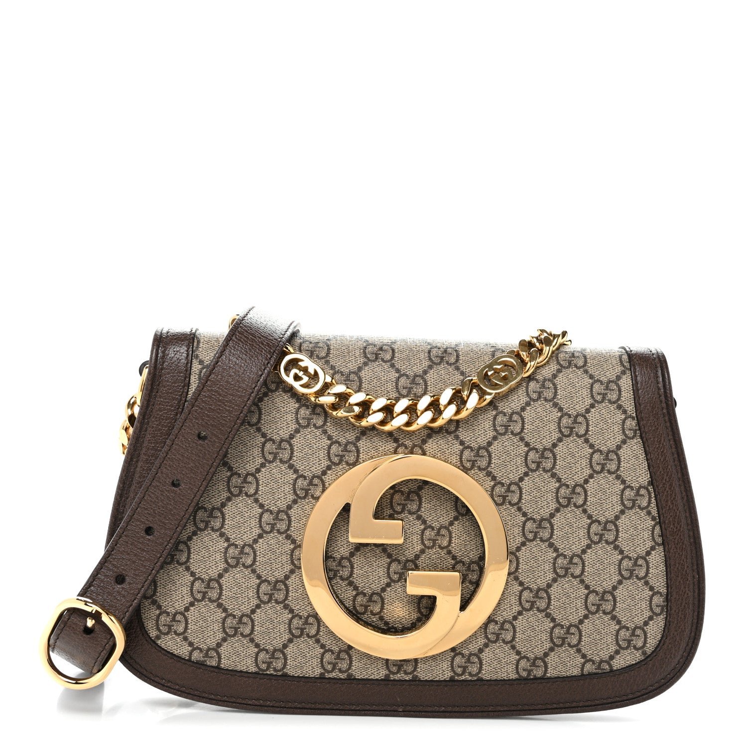 Gucci GG Supreme Monogram Textured Dollar Calfskin Blondie Chain Shoulder Flap Bag Beige Ebony New Acero