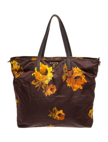 Saffiano Leather Tessuto Nylon Stampato Sunflower Tote