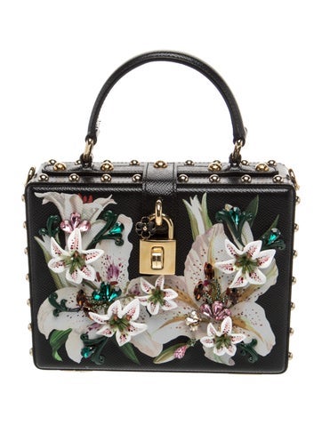 Leather Lily-Print Studded Small