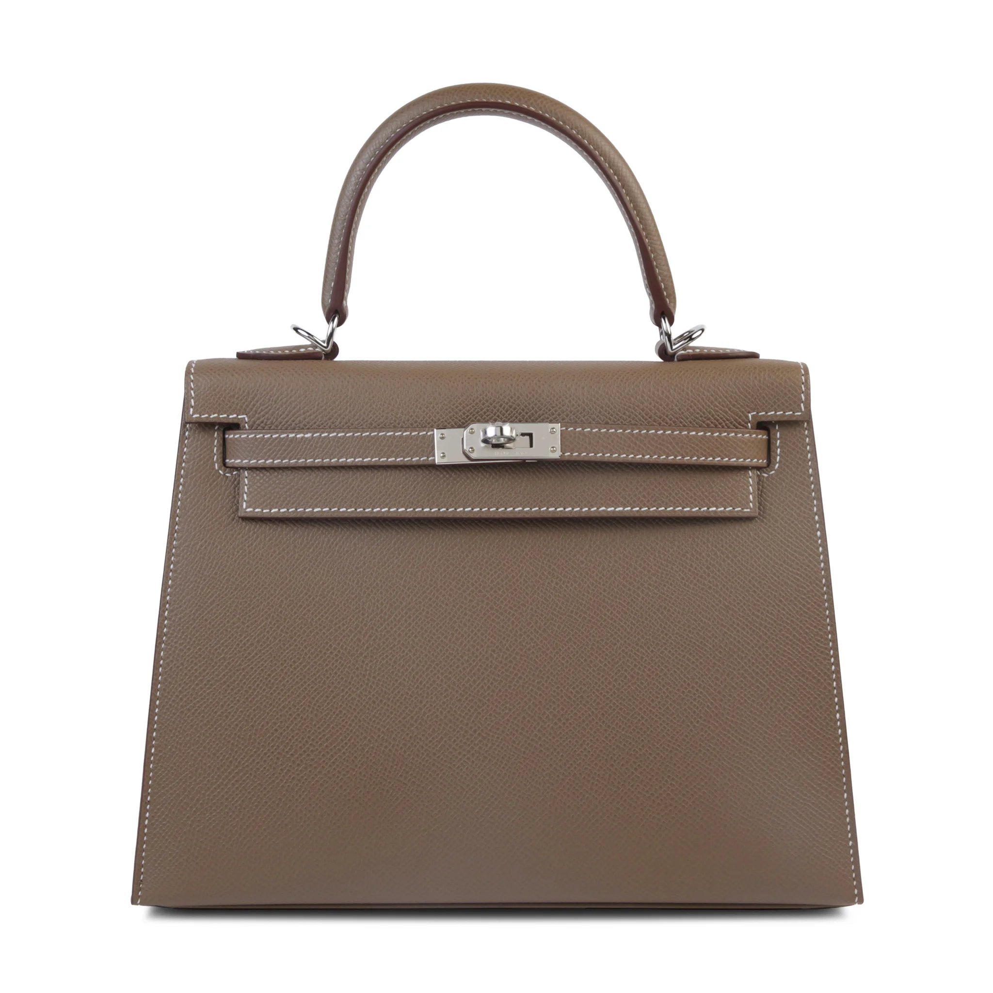 Brand New ( Rank N ) HERMÈS Kelly 25 Sellier Etoupe (18) Epsom Palladium hardware G (2026)