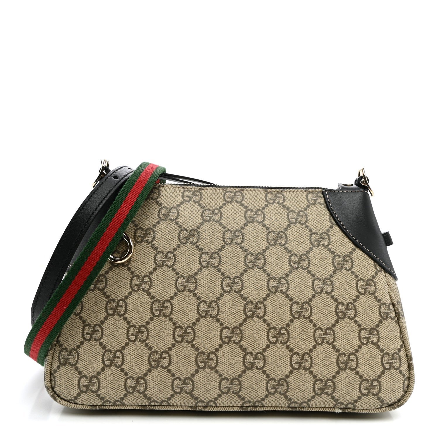 Gucci GG Supreme Monogram Textured Calfskin Small Emblem Shoulder Bag Beige Black