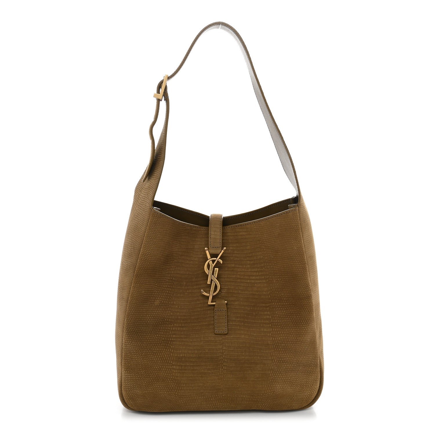 Saint Laurent Suede Lizard Embossed Small Le 5 A 7 Soft Hobo Dark Pistachio