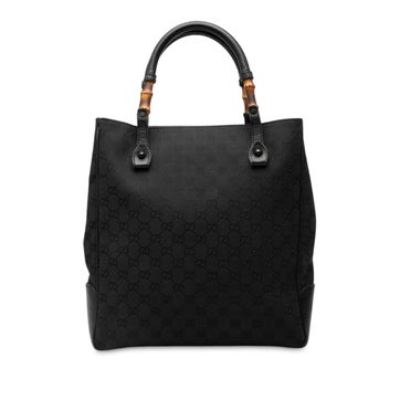 Calf Leather GG Canvas Bamboo Tote