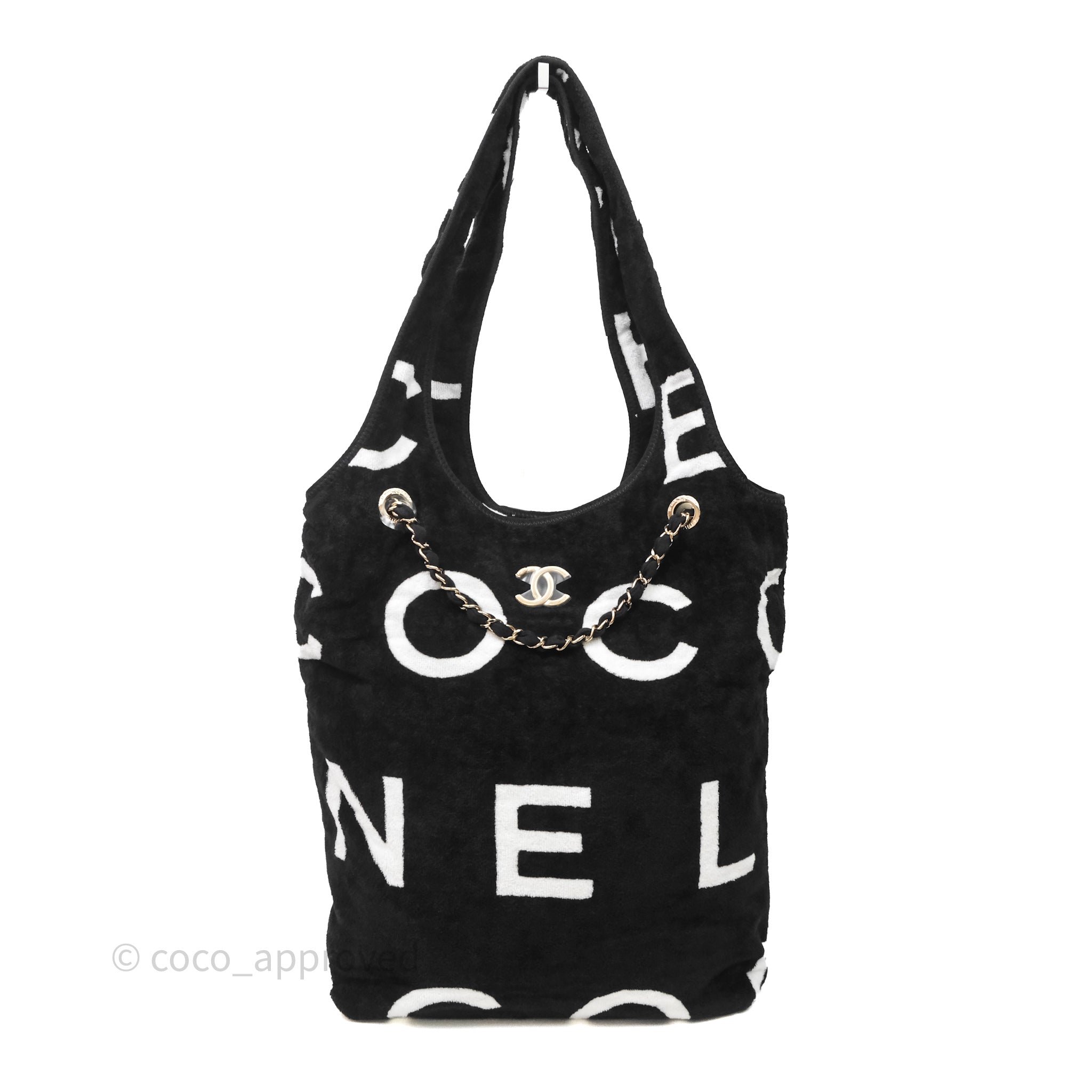 Chanel Coco Beach Hobo Terrycloth Black Tote Bag