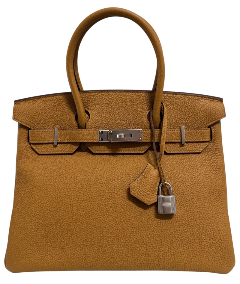 Hermes Caramel and Lime Togo Verso Birkin 30 Palladium Hardware, 2020