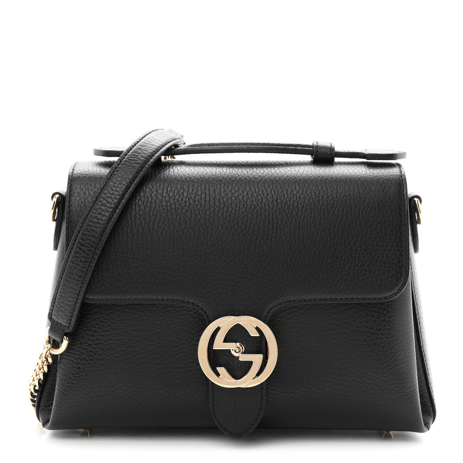 Gucci Dollar Calfskin Interlocking G Top Handle Shoulder Bag Black