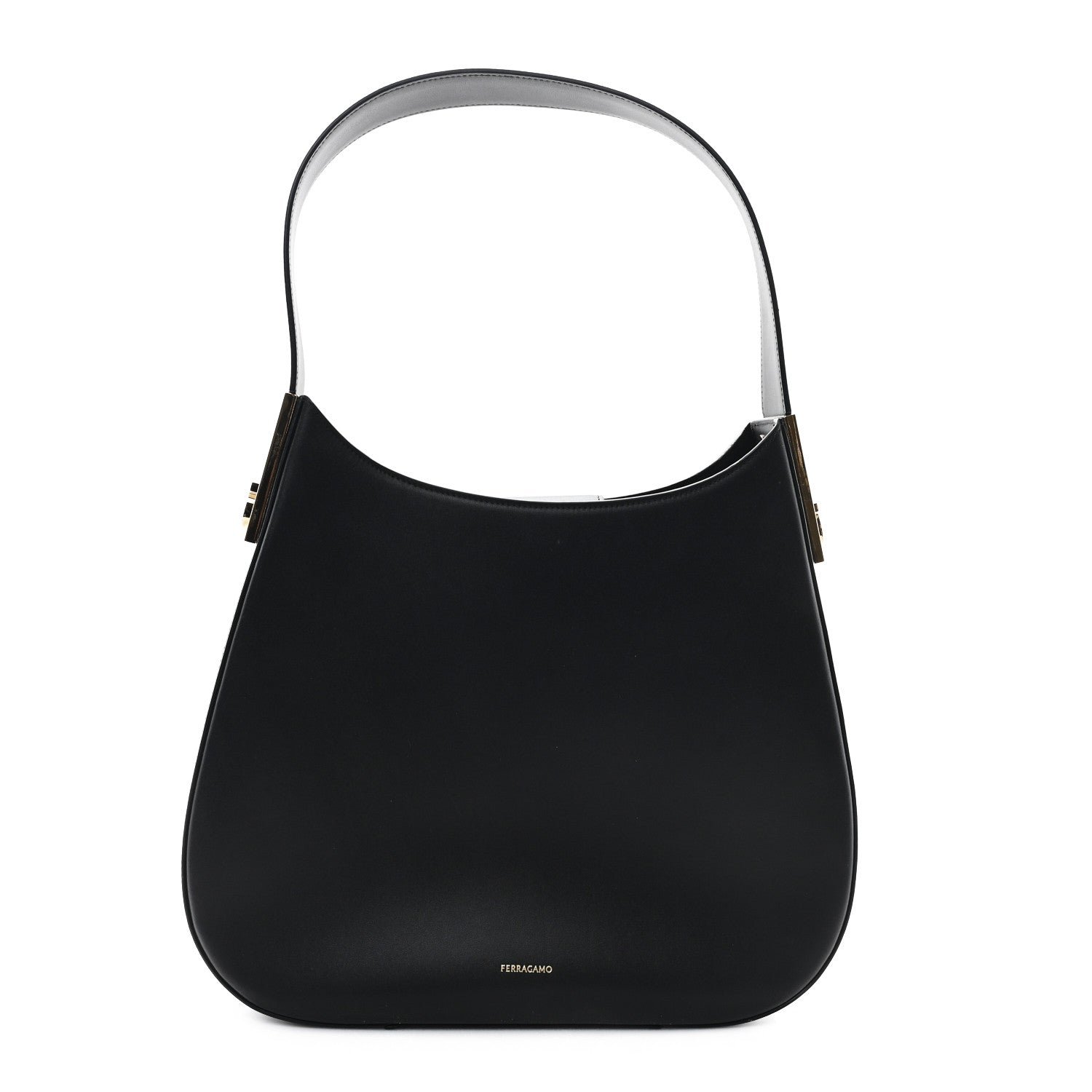Salvatore Ferragamo Calfskin Medium Gancio Hobo Black