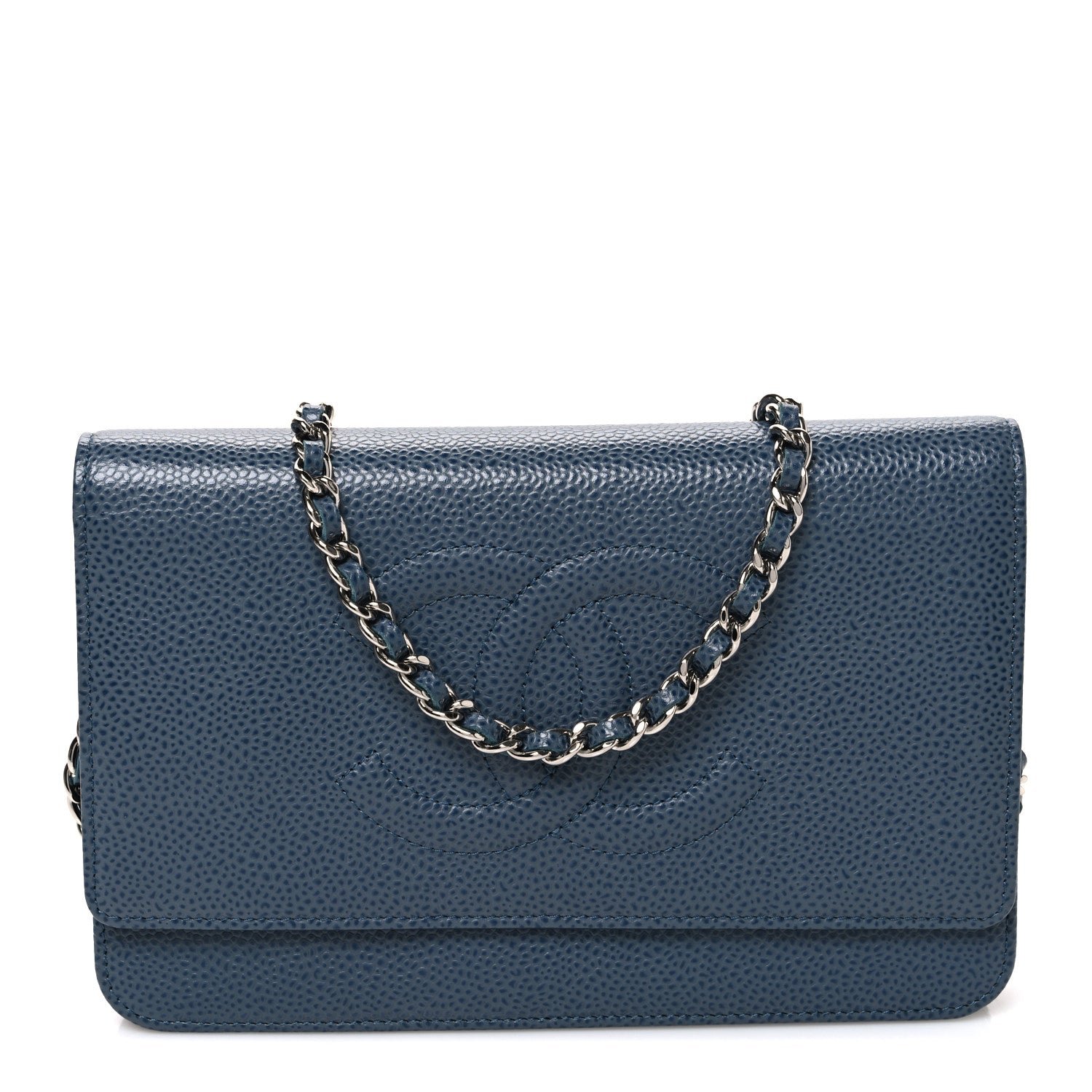 Chanel Caviar Timeless CC Wallet on Chain WOC Navy Blue