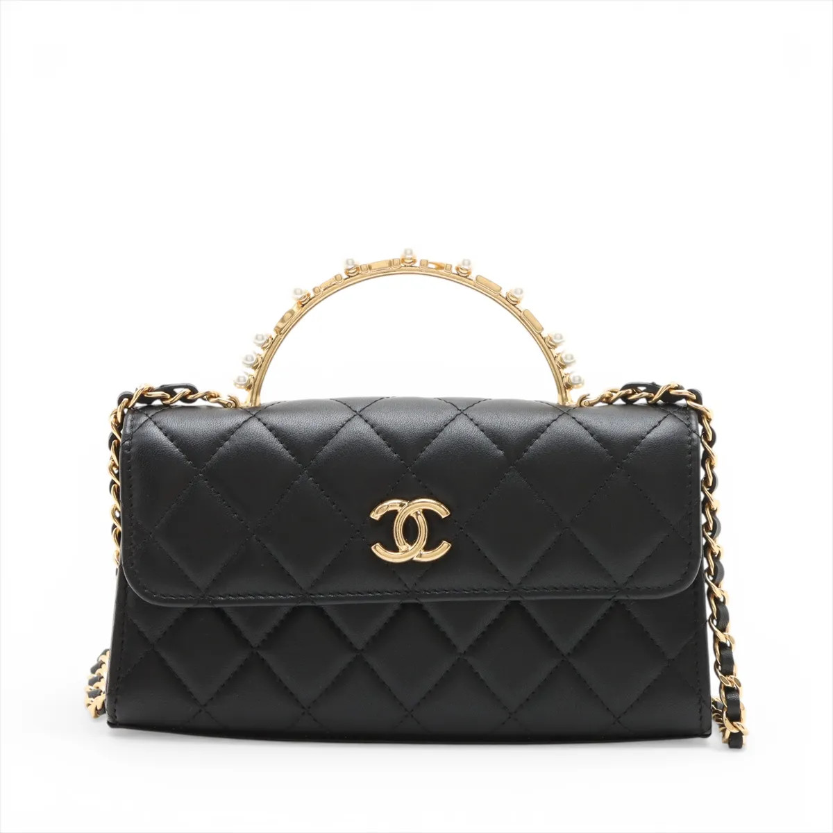 Chanel Matelasse Lambskin 2 Way Shoulder Bag Black Gold Metal Fittings random se