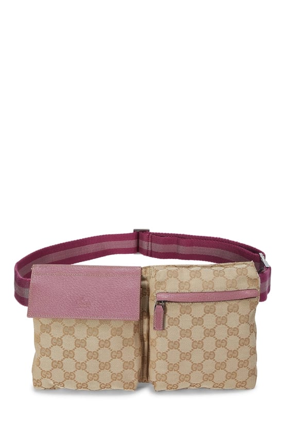 Pink Original GG Canvas Web Double Pocket Waist Pouch
