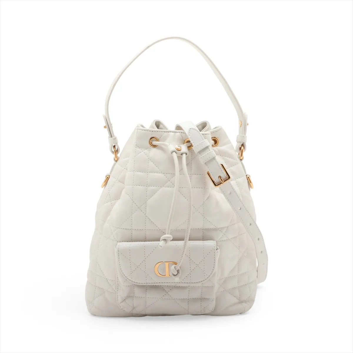 Christian Dior Cannage Caro buckets Leather 2 Way Shoulder Bag White Lucky star