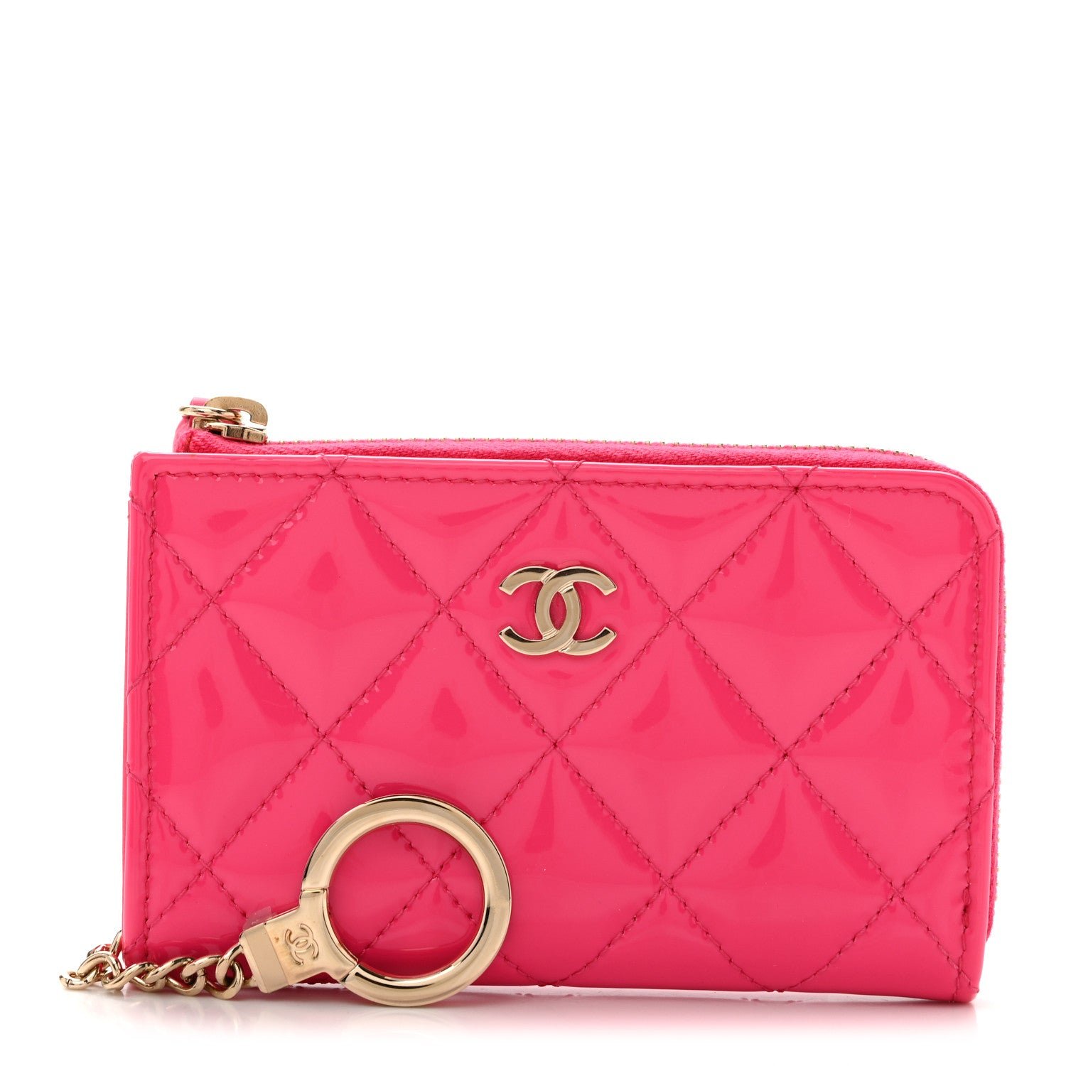 Chanel Patent Quilted Key Holder Case Pink