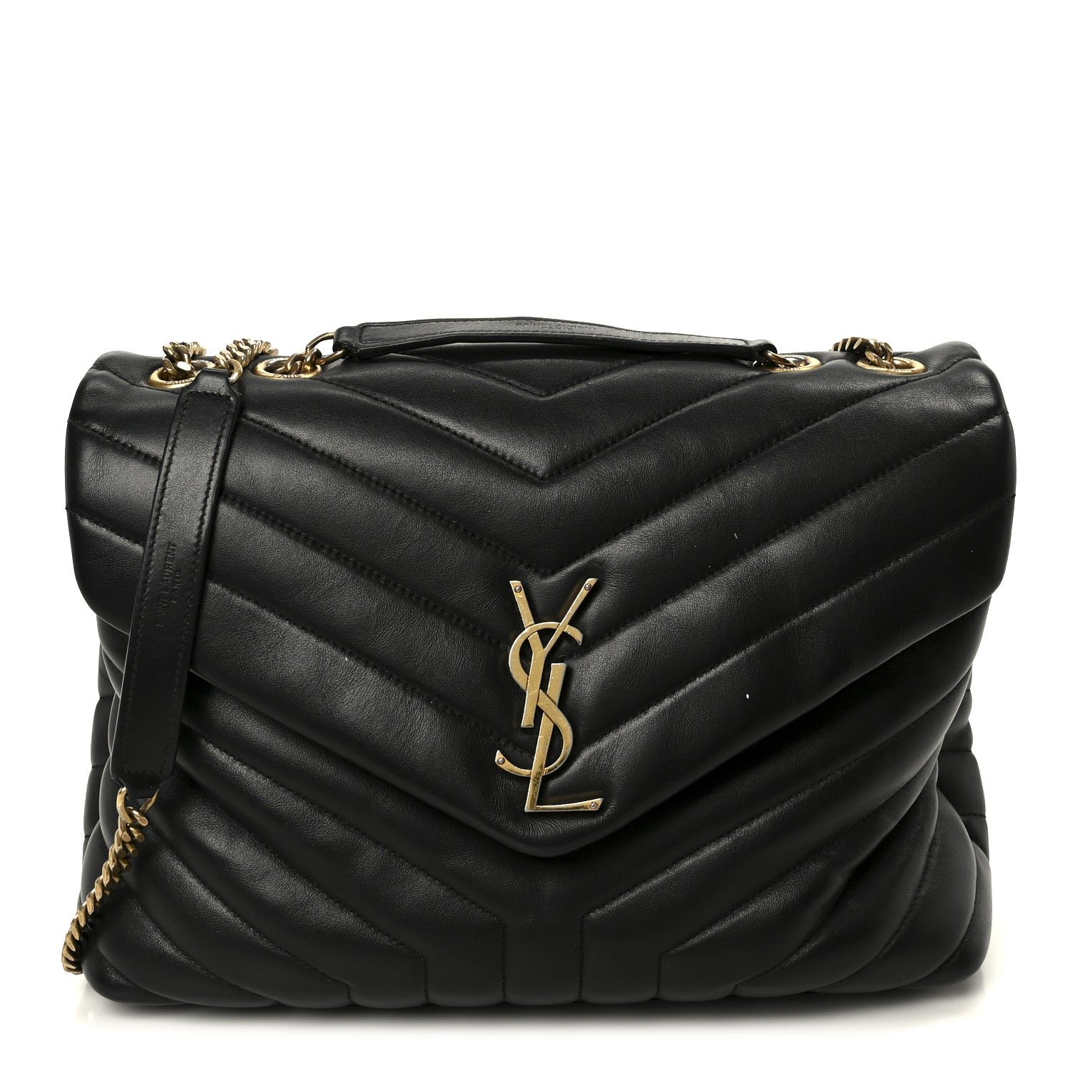 Saint Laurent Grain de Poudre Calfskin Y Quilted Monogram Medium Loulou Chain Satchel Black