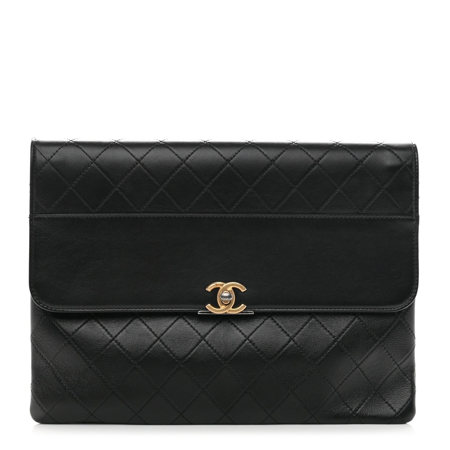 Chanel Lambskin Quilted Sleek And Chic Clutch Black Black