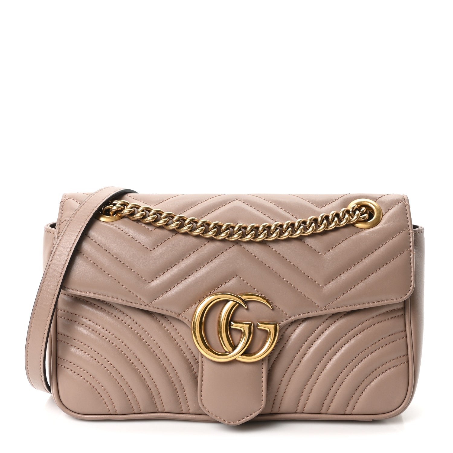 Gucci Calfskin Matelasse Small GG Marmont Shoulder Bag Porcelain Rose