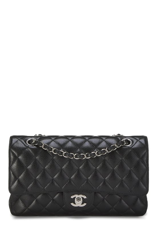 Black Quilted Caviar Classic Double Flap Medium