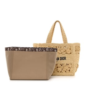 Dior Woven Raffia Floral Embellished Small Book Tote Natural