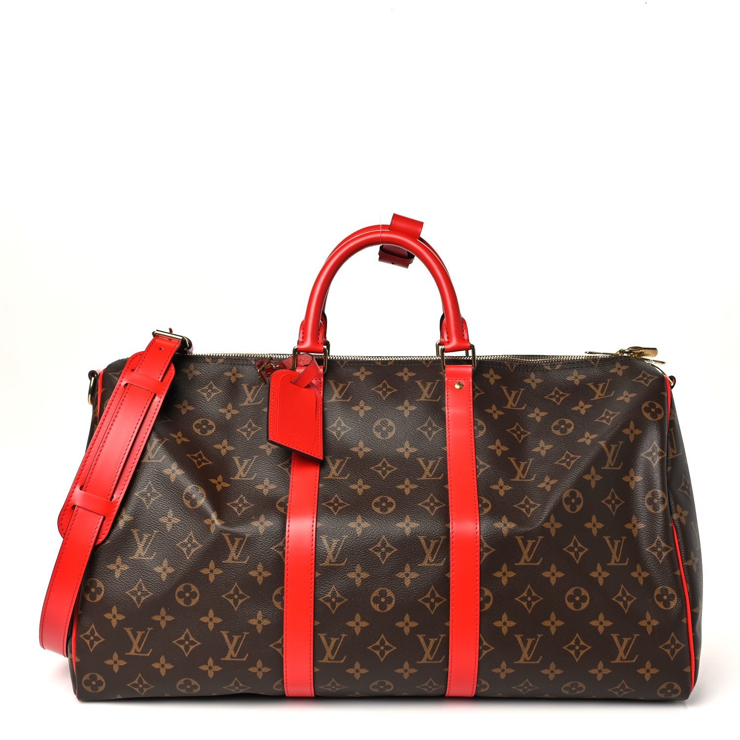 Louis Vuitton Calfskin Monogram Keepall Bandouliere 50 Coquelicot