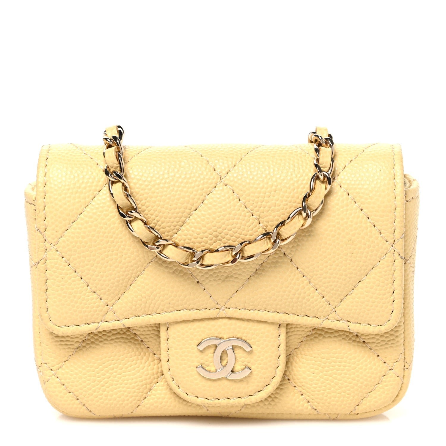 Chanel Caviar Quilted Mini Chain Belt Bag Light Yellow