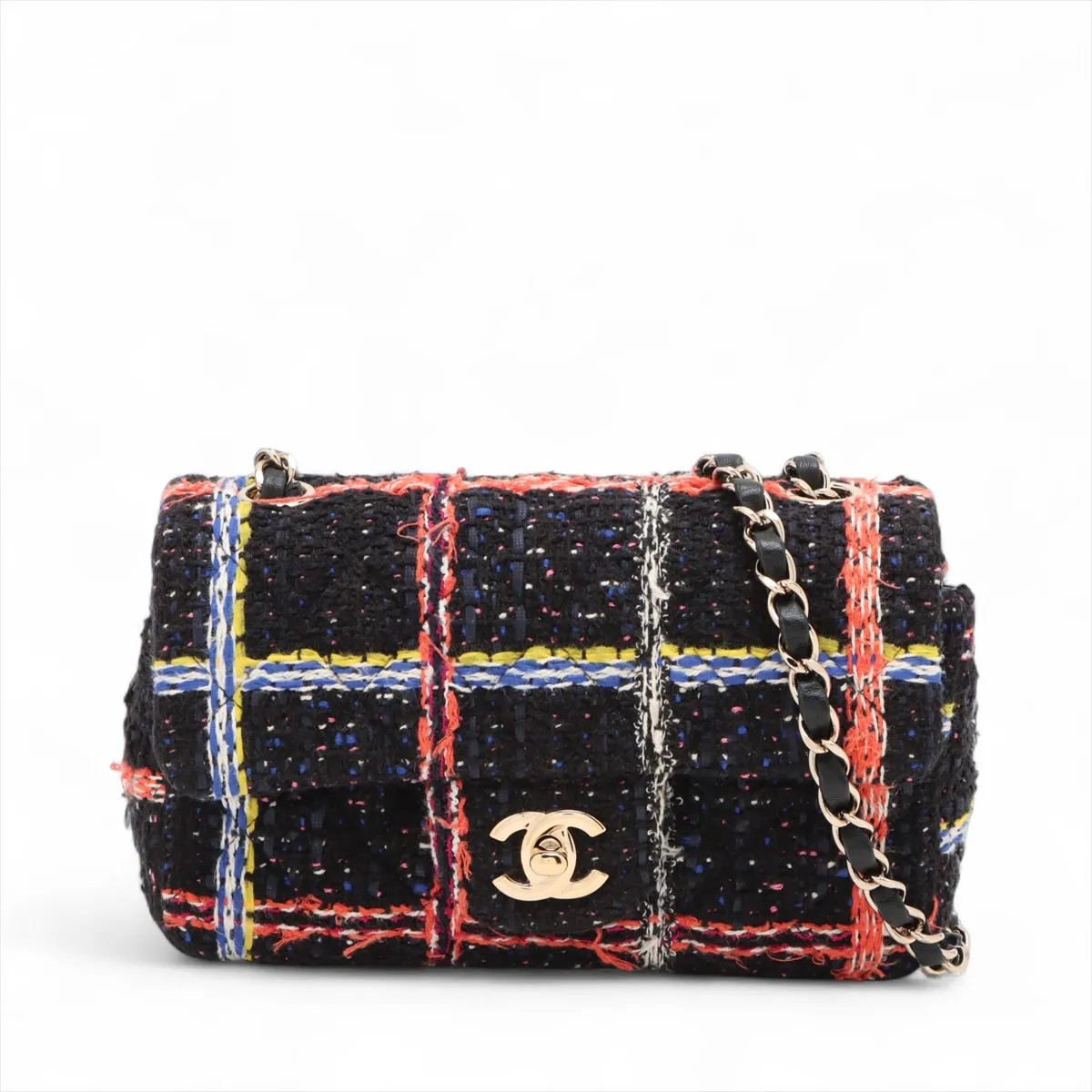 Chanel Mini Matelasse 20 Tweed Single Flap Single Chain Bag Black Gold Metal Fit