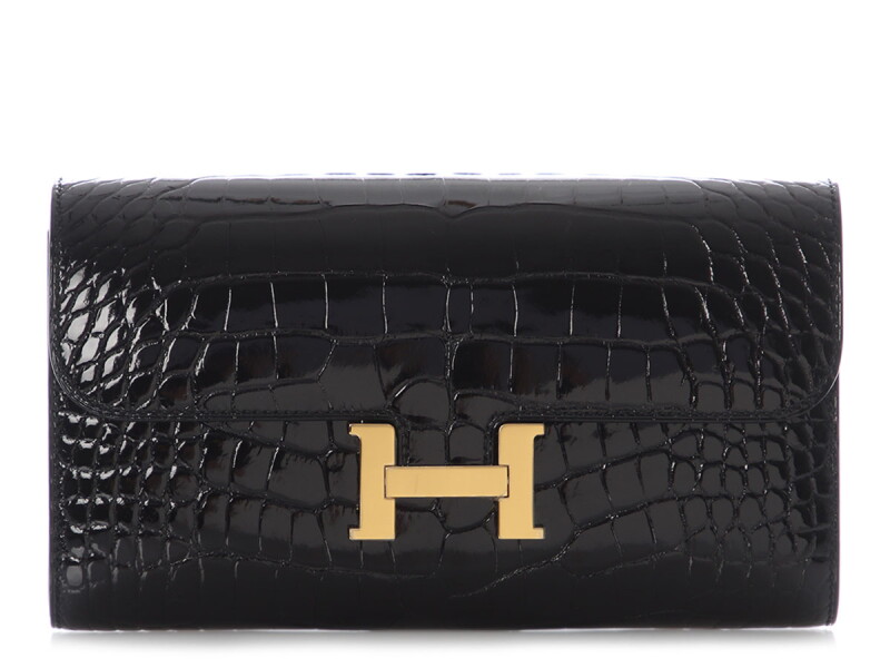 Black Shiny Mississippiensis Alligator Constance-To-Go Wallet Gold Hardware, 2025