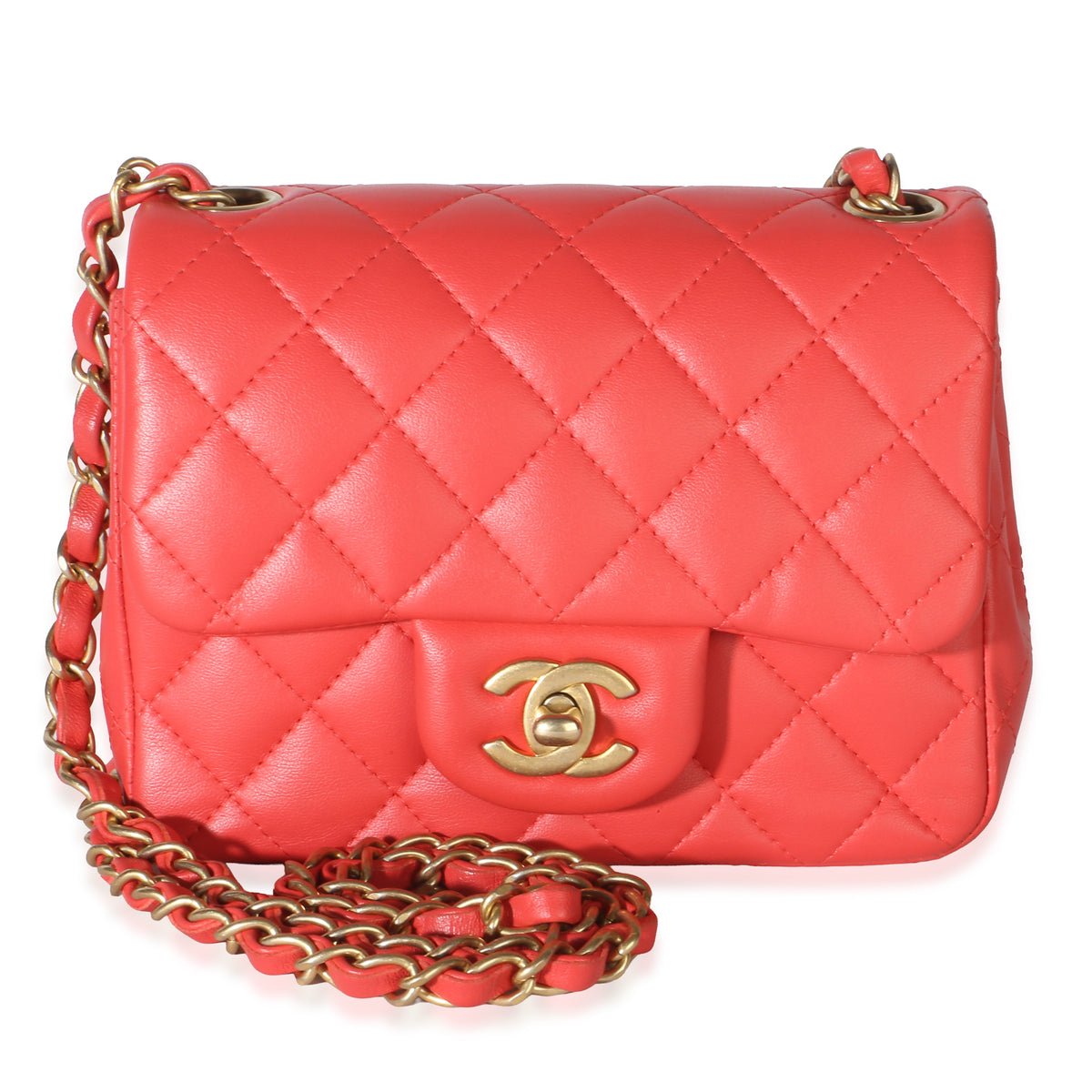Dark Pink Quilted Lambskin Mini Square Flap Bag