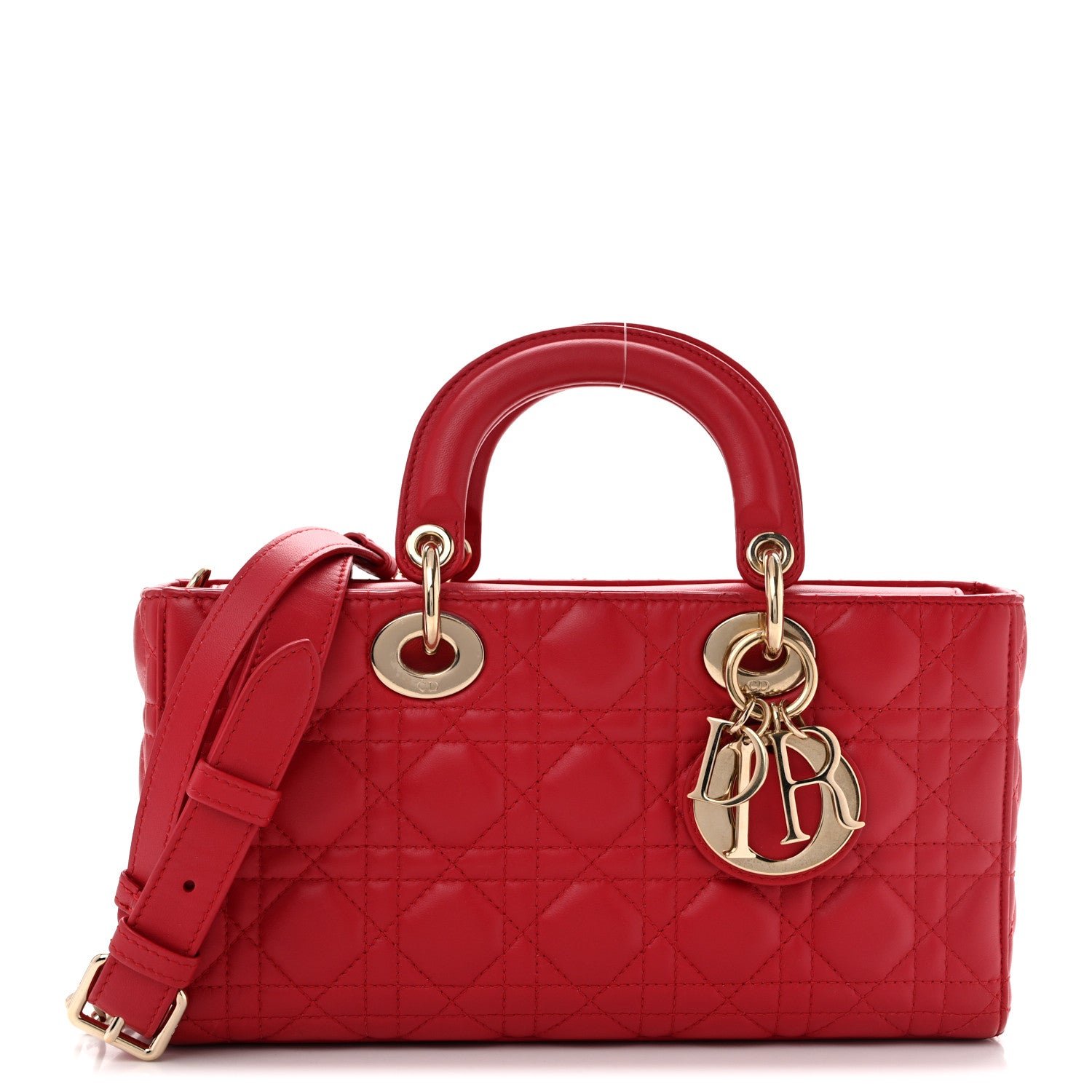 Christian Dior Lambskin Cannage Medium Lady D-Joy Red