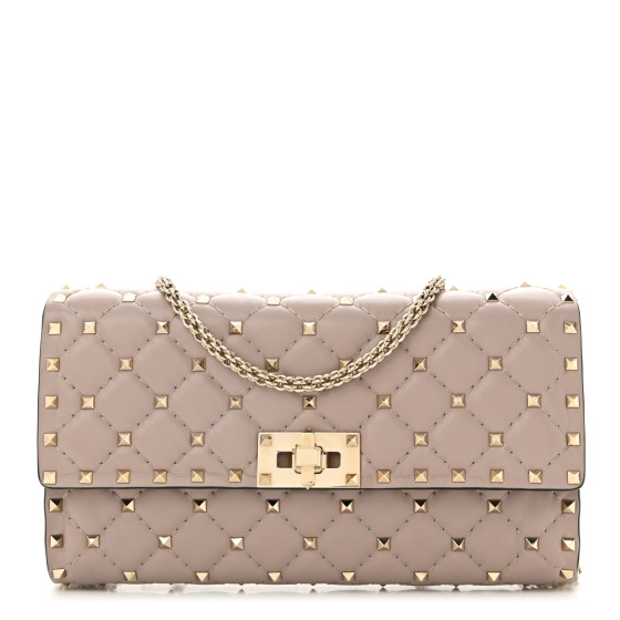 Valentino Garavani Lambskin Rockstud Spike Wallet on Chain Poudre