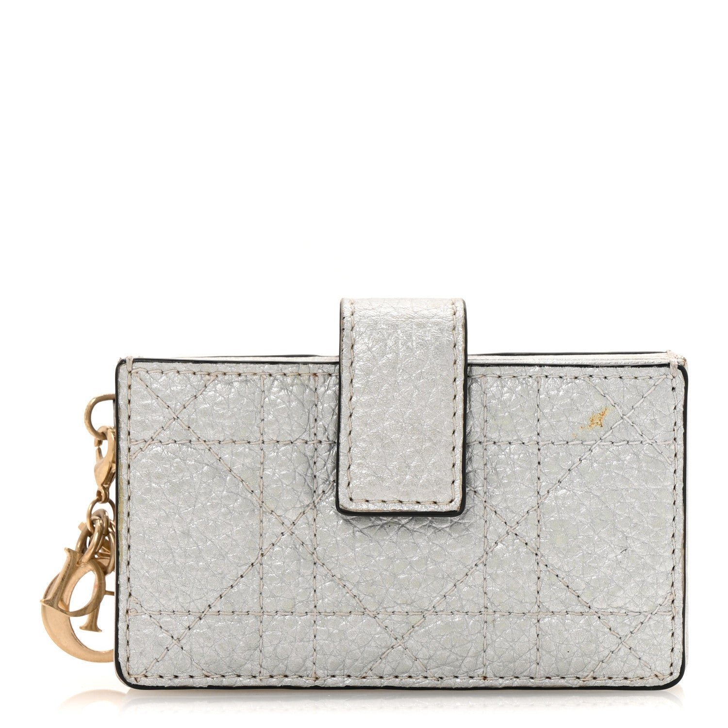 Dior Metallic Grained Calfskin Cannage Lady Dior 5-Gusset Card Holder Silver
