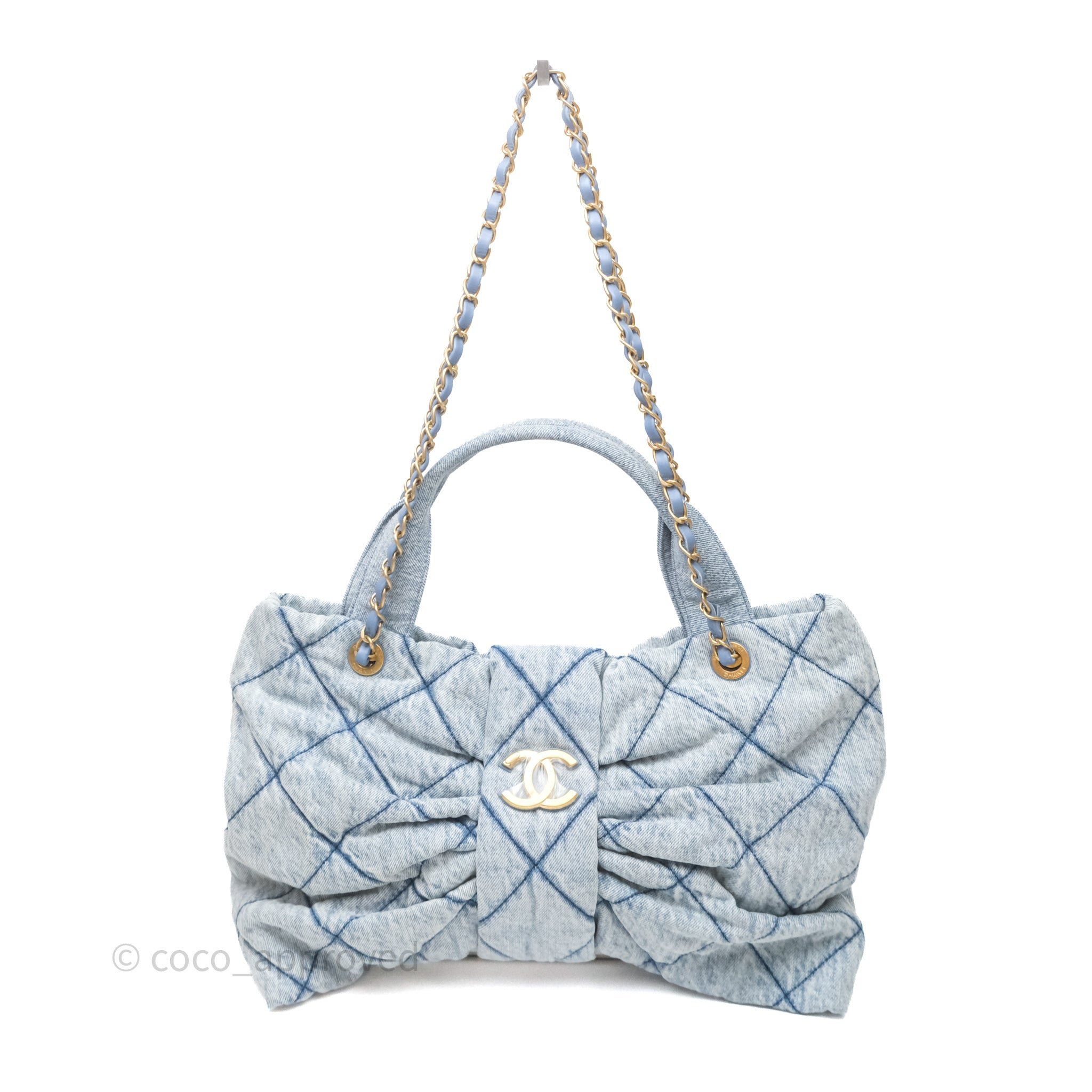 Chanel Washed Denim Quilted Bow Bag Aged Gold Hardware