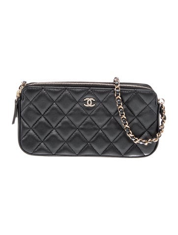 Faux Pearl Double Zip Clutch w/ Chain