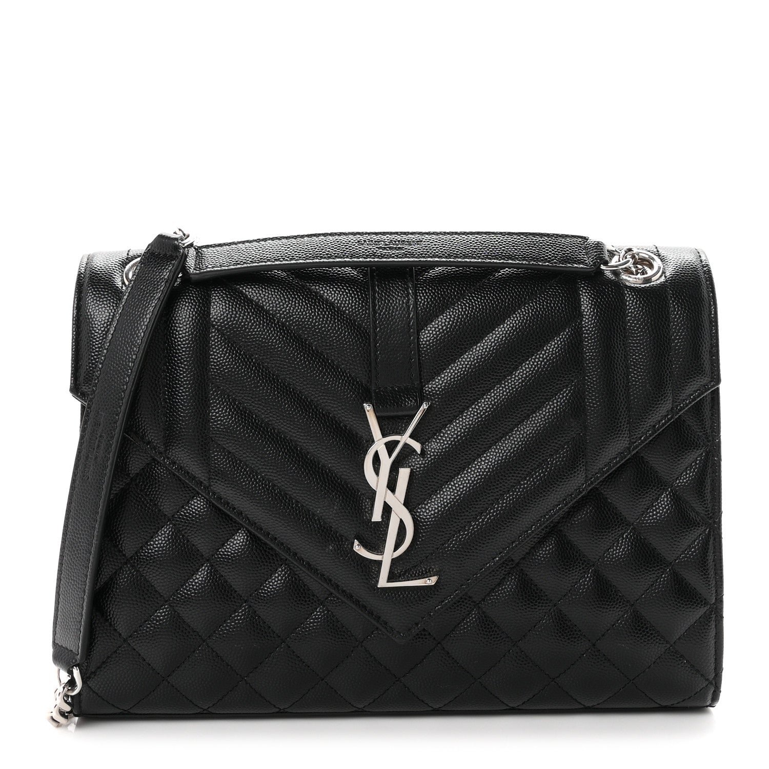 Saint Laurent Grain De Poudre Textured Mixed Matelasse Triquilt Medium Monogram Satchel Black